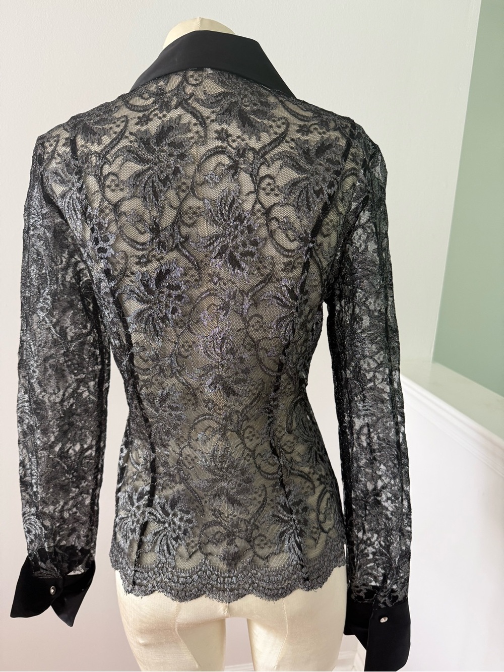 Cache Black Sheer Lace Zip-Front Blouse - Picture 4 of 5